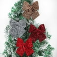 thumbnail image 1 of Large Velvet Christmas Bow 11 Inch Big Sparkly Fabric Bow Tree Topper Glitter Xmas Hanging Ornament for Holiday Party Indoor Outdoor Wreath Garland Stairs Decoration M-Sequin-4PCS, 1 of 9