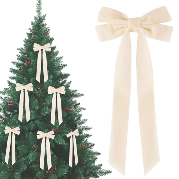 Large Velvet Christmas Bow, 26x13cm Beige Velvet Bow with Long ...