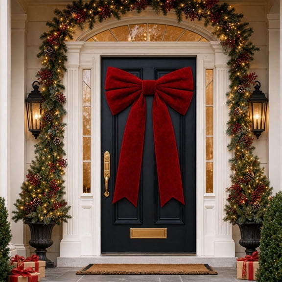 Large Velvet Christmas Bow, 35.8 x 50 inch Extra Long Wreath Bow with Long Streamers, Oversized Holiday Tree Decoration for Front Door and Party, Red
