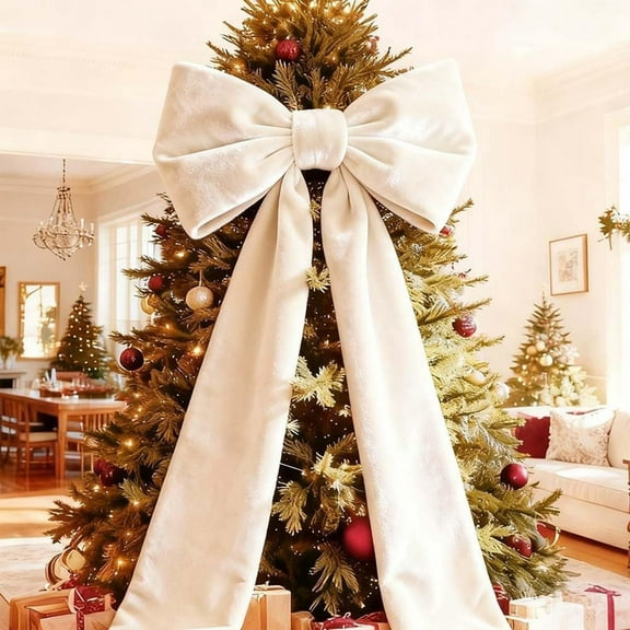 ChromaMuse Large Velvet Christmas Bows (6 ft) — Giant Bows for Christmas Tree Topper,Wreaths,Mantle,Front Door,Porch & Wedding Decoration,White