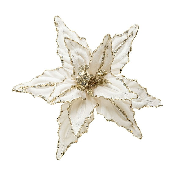 Large Velvet Christmas Flower Ornaments, Red/Gold, 26cm, Glitter Accents, for Christmas Tree/Wreath/Garland Decoration