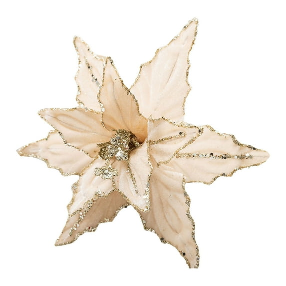 Large Velvet Christmas Flower Ornaments, Red/Gold, 26cm, Glitter Accents, for Christmas Tree/Wreath/Garland Decoration