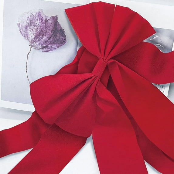 Large Velvet Christmas Ribbon Bow for Door - Red Decorative Wreath Bow for Cabinet, Window, and Tree, 13x8.8 Feet