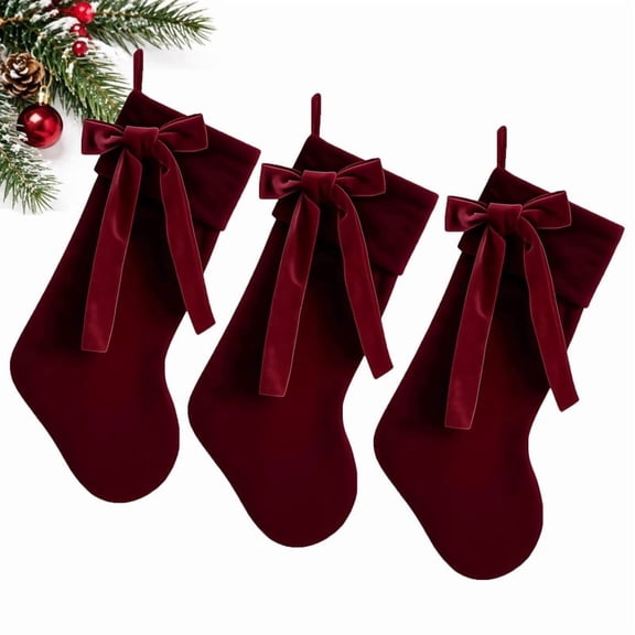 Large Velvet Christmas Stocking, Burgundy, Exquisite Christmas ...