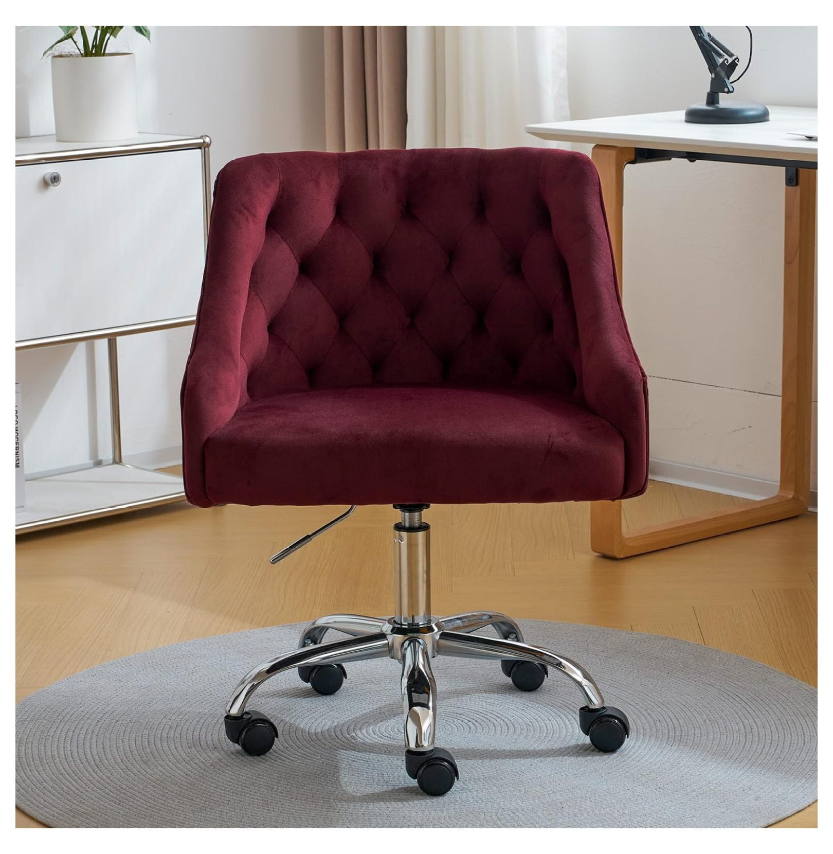 Large Velvet Fabric Swivel Task Chair for Home Office Ergonomic Comfortable Chair with Dirt Proof Burgundy Walmart