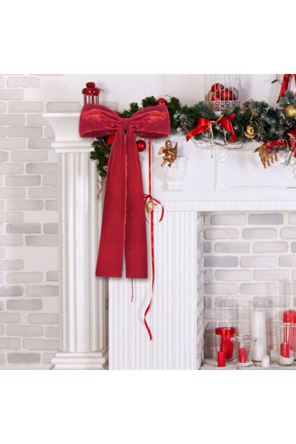 Large Velvet Ribbon Christmas Bows,Vintage Long Tail Fringe Christmas Tree Fireplace Wreaths Decoration Wreath Gift for Christmas Party Decoration
