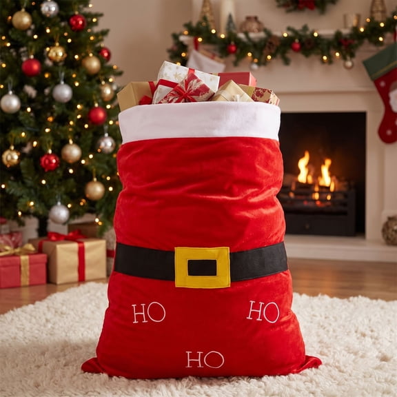Large Velvet Santa Sack Drawstring Christmas Gift Bag 28x21 in Red Present Toy Storage Sack for Tree Fireplace Holiday Party Decor