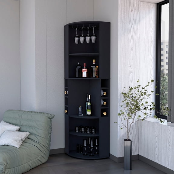 Large Vertical Bar Cabinet | Suitable for Entertaining Guests in Living Room | Constructed from Quality Wood | Stores Wine, Glassware and Liquors Neatly