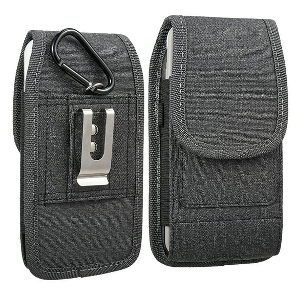 Large Vertical Leather Phone Pouch with Belt Clip & Dual Card Slots  Universal Holster with Magnetic Closure  Black