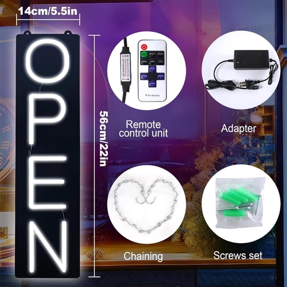 Large Vertical Open Sign for Business 21.6 Inch, Dimmable Bright LED Neon Open Sign Lighted Opening Neon Light for Business Storefront Window Glass Door Retail Shop Store Bar Salon Restaurant, White