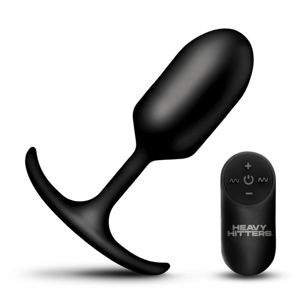 Heavy Hitters Vibrating Weighted Rechargeable Silicone Anal Plug with Remote Control, Large, Black