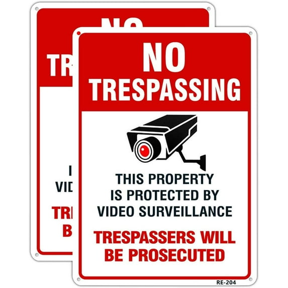 Large Video Surveillance Signs Outdoor,No Trespassing Sign Aluminum 10x14 Inch UV Ink Printed for House and Business (4-Pack)