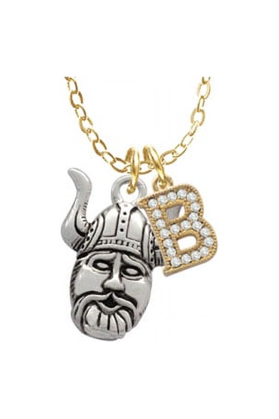 Large Viking - Mascot - B - Gold Tone Crystal Initial Sophia Necklace, 18"+1"