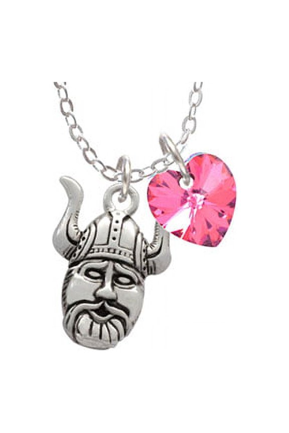Large Viking - Mascot - Hot Pink Crystal Heart Sophia Necklace, 18"+1"