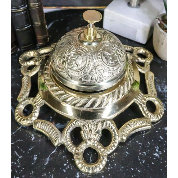 Large Vintage Antique Style Ornate Floral Victorian Brass Front Desk Hotel Bell