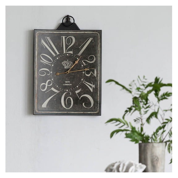 Large Vintage Black Rectangular Wall Clock with White Numerals, Home Decor Accent Clock