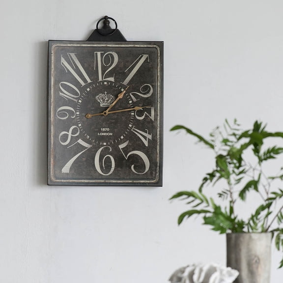 Large Vintage Black Rectangular Wall Clock with White Numerals, Retro Iron Frame Silent Battery Operated for Living Room Kitchen Office Decor