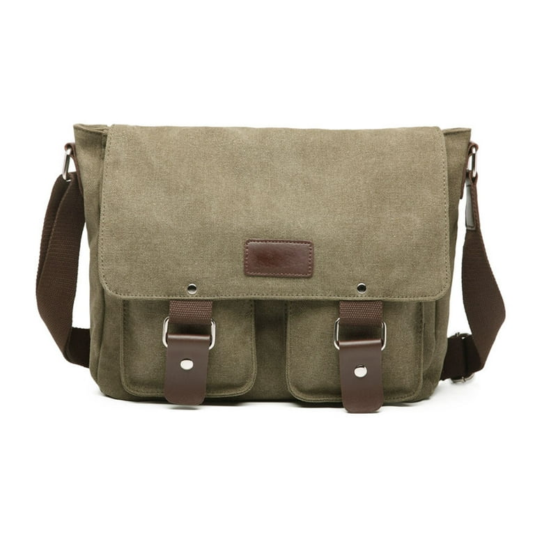 Large Vintage Canvas Messenger Shoulder Bag Crossbody Bookbag Business Bag for Laptop green