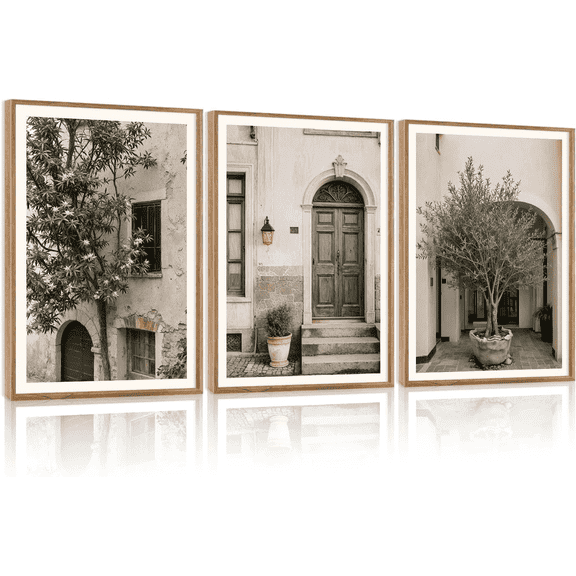 Large Vintage Italy City Landscape Framed Canvas Wall Art Set, Olive Green Tree Country Wall Decor, Modern Minimalist Countryside Villages Picture for Living Room,Bedroom,Office-16 x24 x3