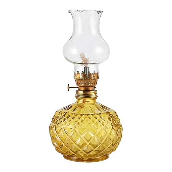 Large Vintage Oil Lamp Color Glass Kerosene Lamp Lantern Classic Retro Oil Lamps for Indoor Use Decorative Hurricane Lamp Oil Lantern for Tabletop Decor Emergency Lighting (Yellow)