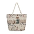 thumbnail image 1 of Large Vintage Paris Eiffel Tower & Stamps Print Canvas Tote Shoulder Bag Handbag, 1 of 5