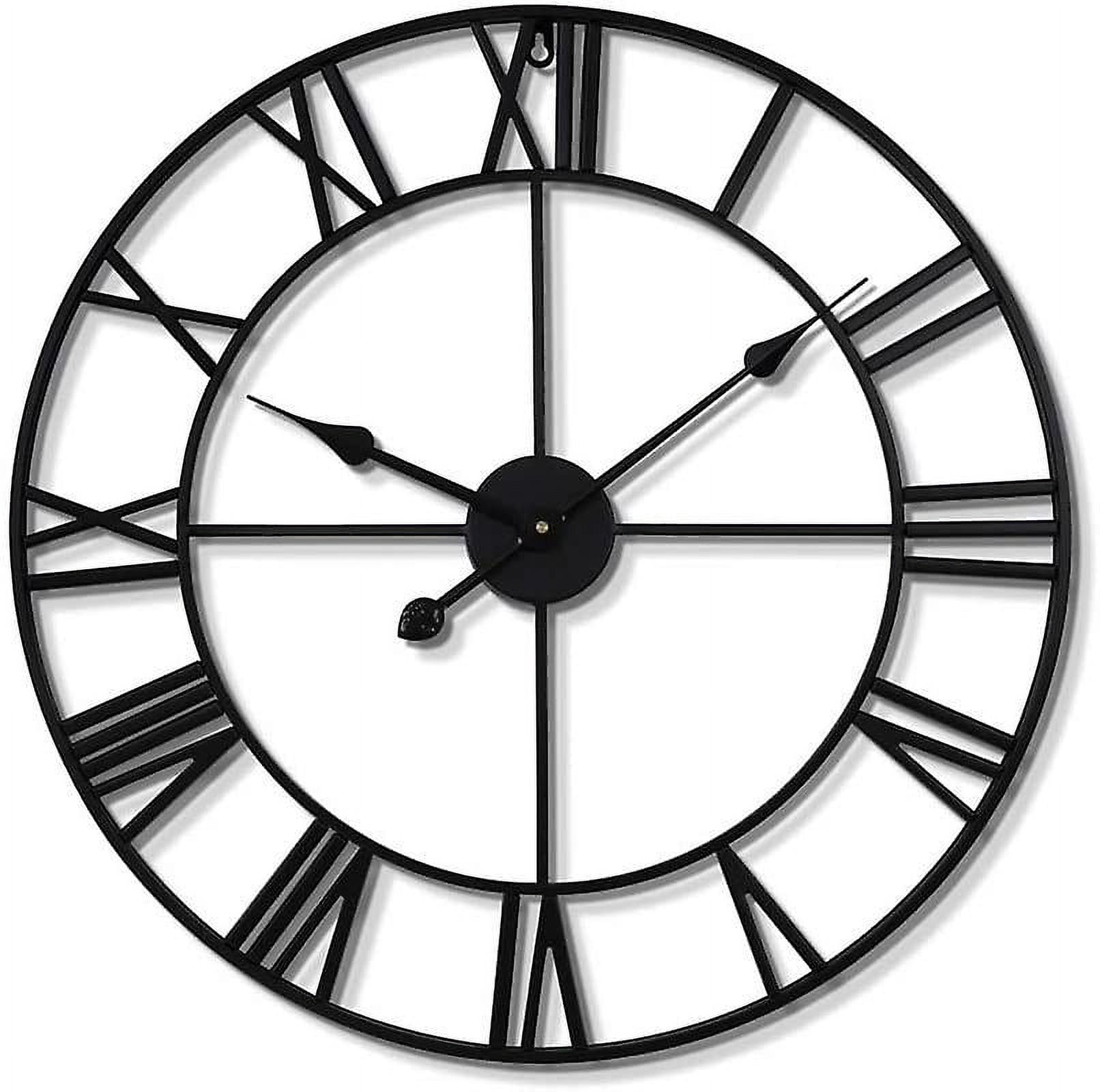 Large Black Metal Round Silent Outdoor Wall Clock