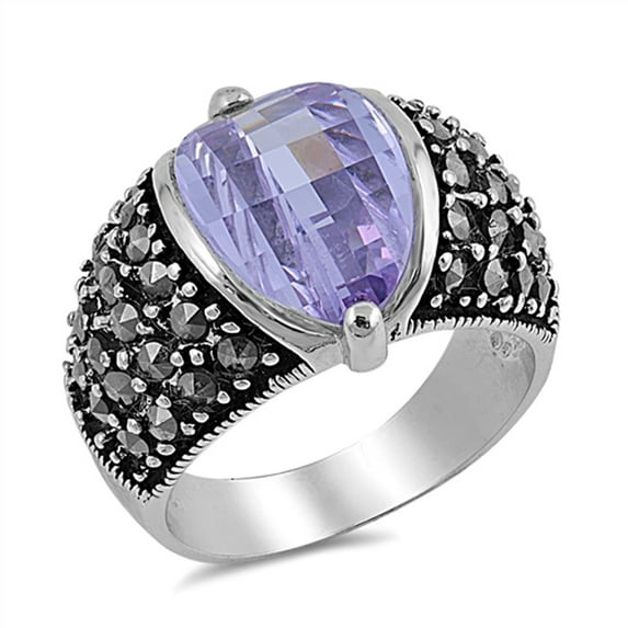 Large Vintage Simulated Lavender Ring .925 Sterling Silver Band Purple CZ Jewelry Female Size 7