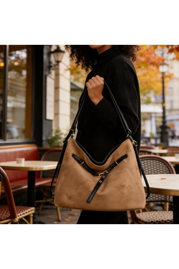 Large Vintage Suede Tote Bag Convertible to Backpack, Multi-Purpose Women's Casual Shoulder Bag with Soft Texture, Ideal for Travel, Shopping, Daily Commute & Weekend Outdoor Activities, Khaki