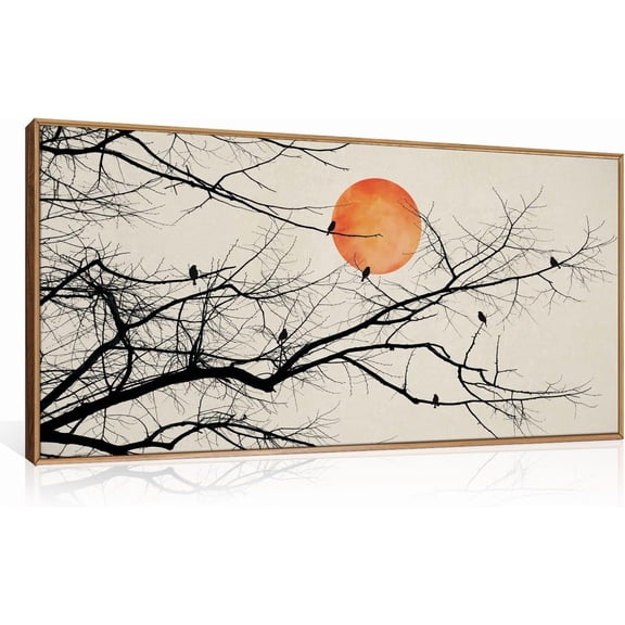 Large Vintage Tree Branch Framed Canvas Wall Art Set, Retro Tree Drawing Wall Decor, Nature Botanical Wall Painting, Neutral Landscape Art Print for Living Room, Bedroom, Office - 20"X40"x1