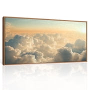 TOARTi Large Vintage White Cloud Framed Canvas Wall Art Nature Landscape Sunrise Sky Painting Modern Artwork for Living Room Bedroom Office 20x40 Inch