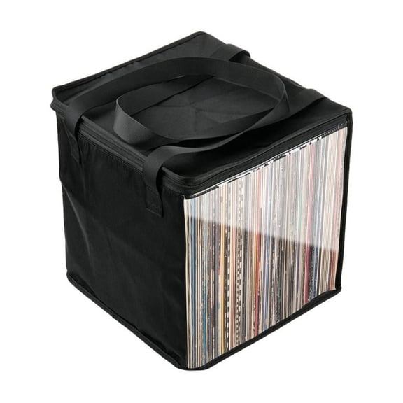 Large Vinyl Record Storage Bag, High-Capacity Case Holds Up to 50 LP Albums with Clear PVC View and Side Handles