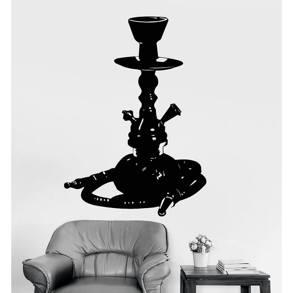 Large Vinyl Wall Decal Hookah Smoke Shisha Relax Tobacco Waterpipe Stickers (S 11 in X 16 in, Black)