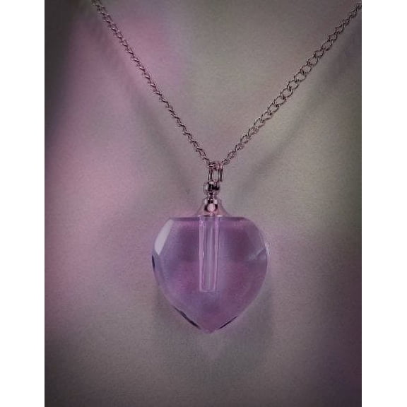 Large Violet Crystal Flat Heart CREMATION URN Personal Mourning Stone with Black Velvet Pouch & Fill Kit