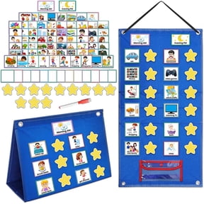 Boczif Large Visual Schedule for Kids Autism 3 In 1 Morning Routine Chore Chart Toddler Daily Calendar for Kids 1 Pocket Wall Chart with 97 Cards, Rewards
