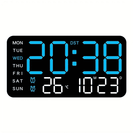 Large Voice-Controlled LED Digital Wall Clock with Remote Control - Dual Alarms, Temperature Humidity Date Week Display, Auto-Dimming Elderly Friendly Design