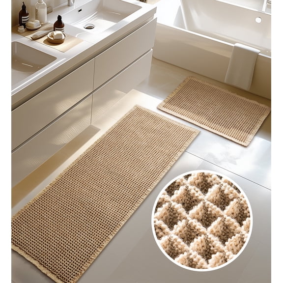 Furicher Waffle Bath Mat Set with Non-Slip Backing, 2 Count(20"×47" and 16"×24")