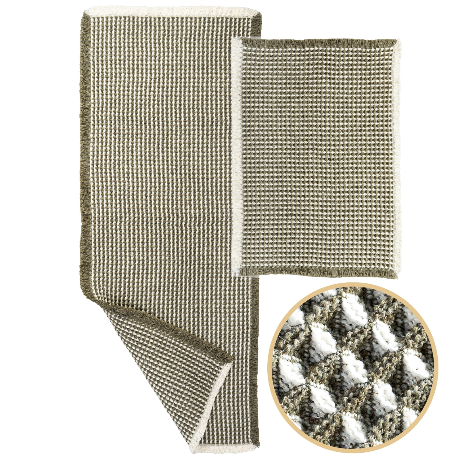 Large Waffle Bath Mat Set, Non Slip Bathroom Mat Set, Extra Soft Floor Bathroom Rugs Sets 2 Piece (20"×47" and 16"×24")