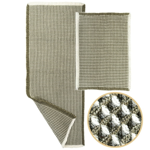 Large Waffle Bath Mat Set, Non Slip Bathroom Mat Set, Extra Soft Floor Bathroom Rugs Sets 2 Piece (20"×47" and 16"×24")