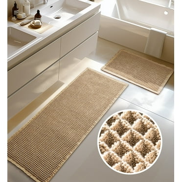 Large Waffle Bath Mat Set, Non Slip Bathroom Mat Set, Ultra Absorbent Bath Mats for Bathroom Decor, Extra Soft Floor Bathroom Rugs Sets 2 Piece, Washable Bath Rugs Set (20"×47" and 16"×24")