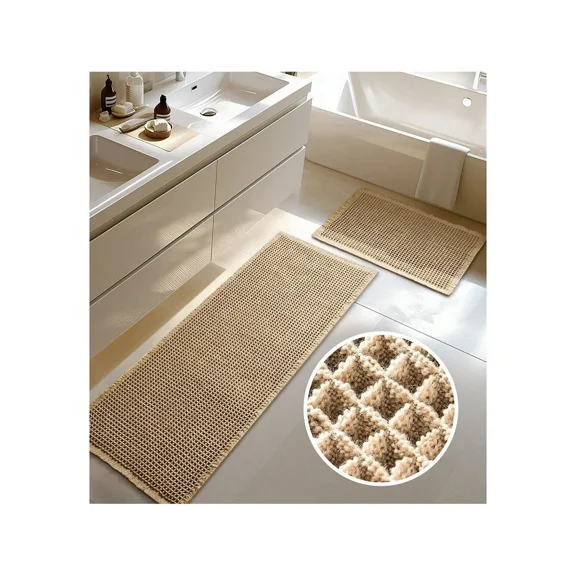 Large Waffle Bath Mat Set, Non Slip Bathroom Mat Set, Ultra Absorbent Bath Mats For Bathroom Decor, Extra Soft Floor Bathroom Rugs Sets 2 Piece, Washable Bath Rugs Set (20"*47" And 16"*24")