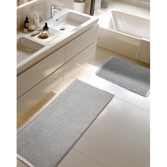 Large Waffle Bath Mat Set, Non Slip Bathroom Mat Ultra Absorbent Bath Mats for Decor, Extra Soft Floor Bathroom Rugs Sets 2 Piece, Washable Bath Rugs Set, Grey & White, 20"×47" and 16"×24"
