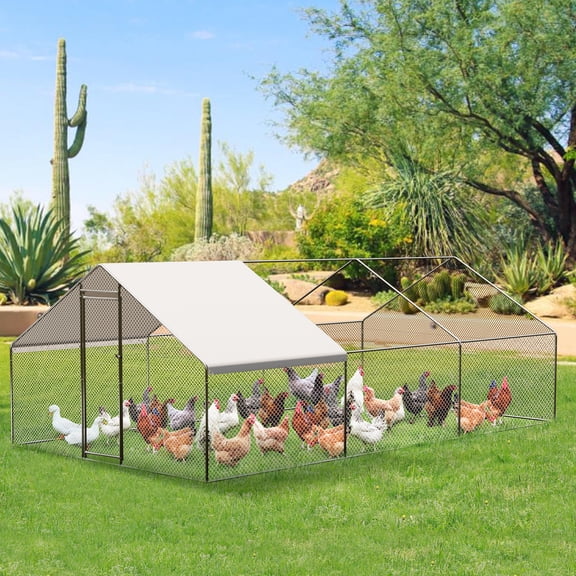 Large Walk-In Chicken Coop Metal Poultry Cage with Waterproof Cover for Hens Ducks Rabbits Easy Assembly