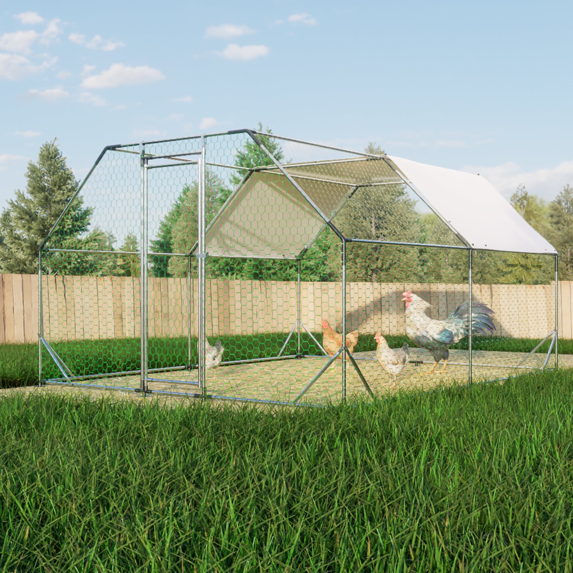 Large Walk in Chicken Coop Cage Farm Poultry Run Hutch Hen House, 10 ft. x 13 ft.