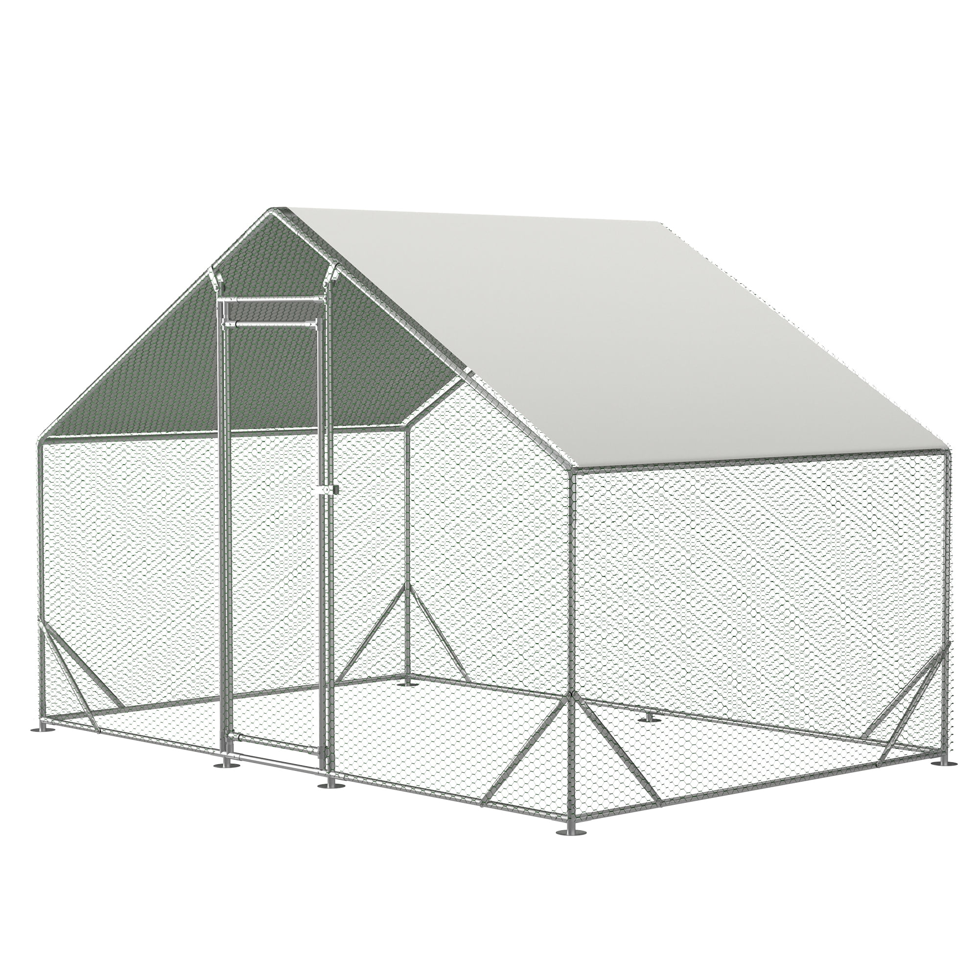 Large Walk-in Metal Chicken Coop 10'×6.6'×6.56', Galvanized Wire Poultry Run Cage with Waterproof Anti-UV Cover for Chickens Ducks Rabbits Outdoor Backyard Farm