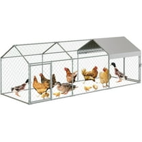 Large Walk-in Metal Chicken Coop, Heavy Duty Galvanized Steel Poultry Cage with Protective Cover, Spacious Chicken Run Pen for 10-12 Hens, Waterproof Outdoor Enclosure for Farm/Yard