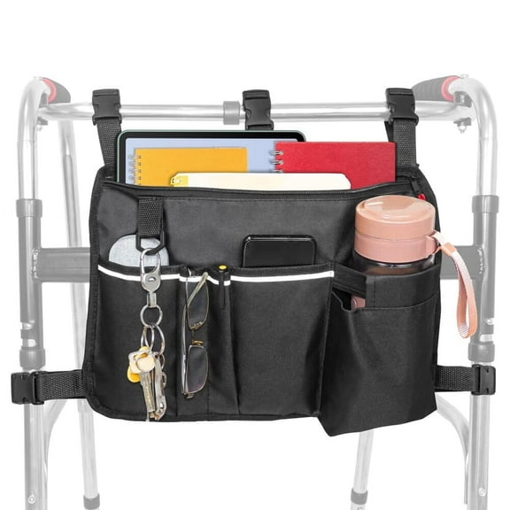 Large Walker Bag with Water Cup Holder,Walker Basket,Walker Accessories,Walker Bags For Folding Walker,Walker Bags For Seniors,Bag For Walker,Foldable Walker Storage Bag,Side Walker Bag