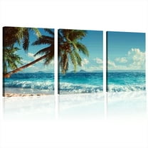 Large Wall Art Ocean Waves Canvas Pictures Coconut Trees Sands Beach Seascape Landscape Modern Summer Sea Nature Canvas Artwork Contemporary Wall Art for Living Room Bedroom Home Wall Decor 12x16x3pcs