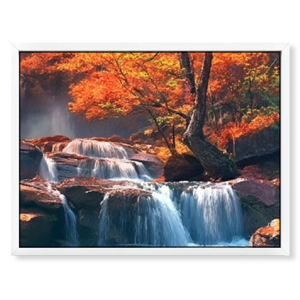Large Wall Art Waterfall Autumn Red Forest Landscape Picture Stream ...