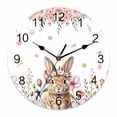 thumbnail image 1 of Large Wall Clock 14 Inch Floral Rabbits Easter Round&nbsp;Silent Decorative Wall Clocks Battery Operated for Living Room Bedroom Kitchen Classroom Decor, Pink Spring Roses Flowers Eggs White, 1 of 7