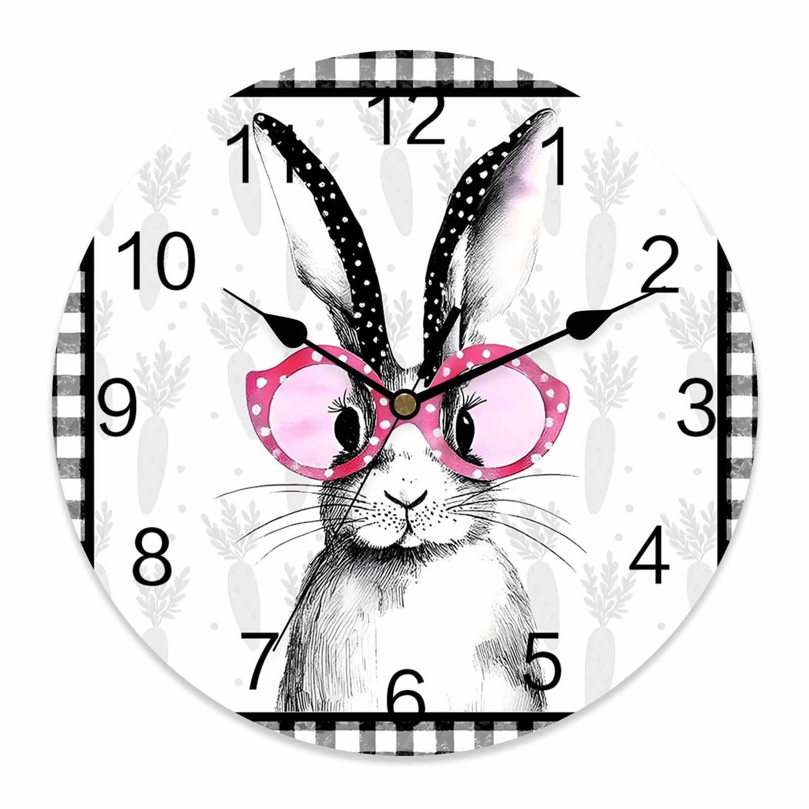 Eastern Rabbit Clock Large Wall Clock 14 Inch Funny Easter Rabbits Round Silent Decorative ...